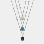 Collana in Acciaio Multifilo con Tris di Campanelle Portafortuna Capri tonalità blu, azzurra, bianca - gioiello BySimon