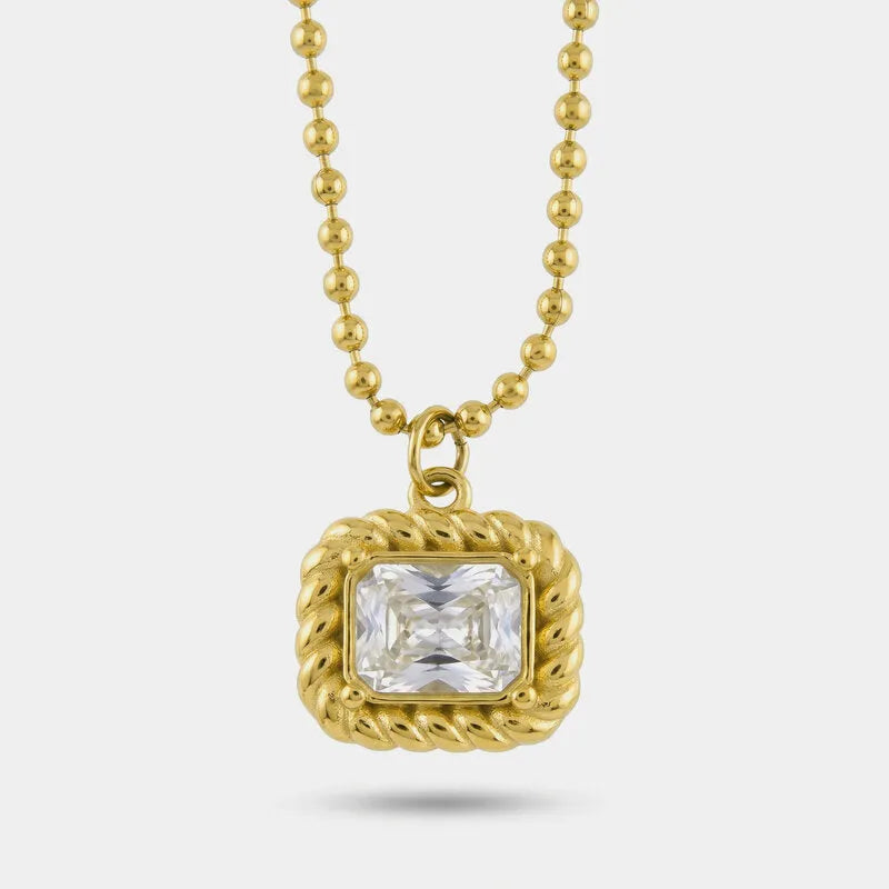 Collana in Acciaio cristallo rettangolare e cornice