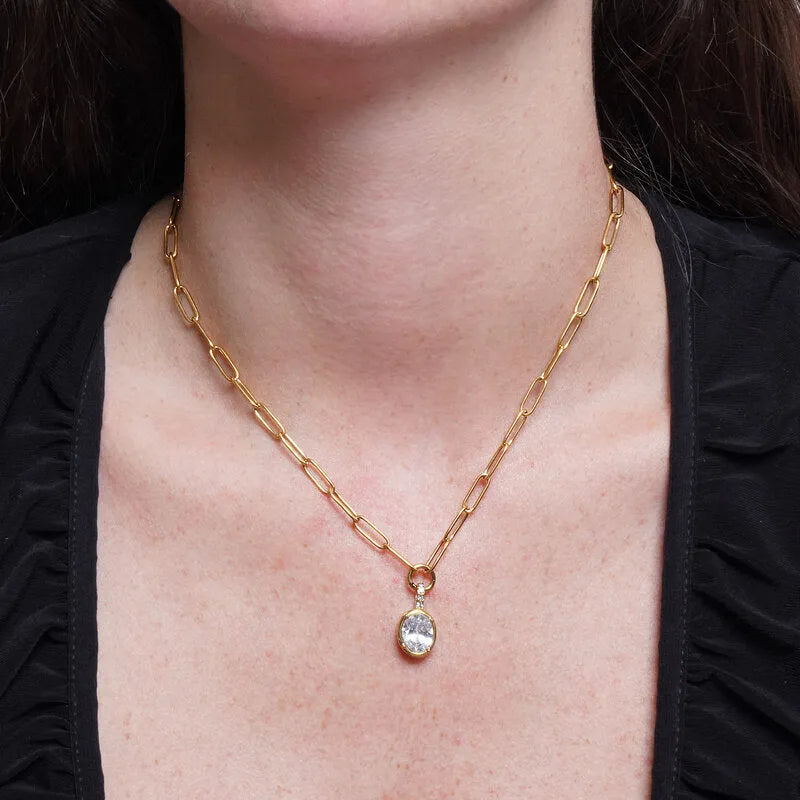 Collana in Acciaio a sfere e cristallo ovale