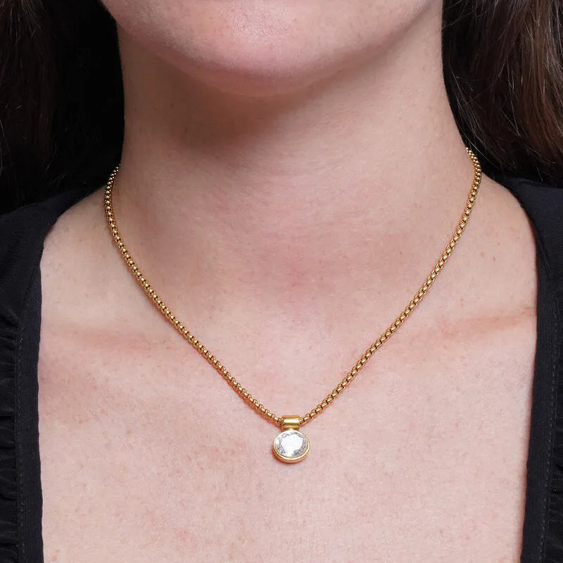 Collana in Acciaio catena veneziana cristallo ovale