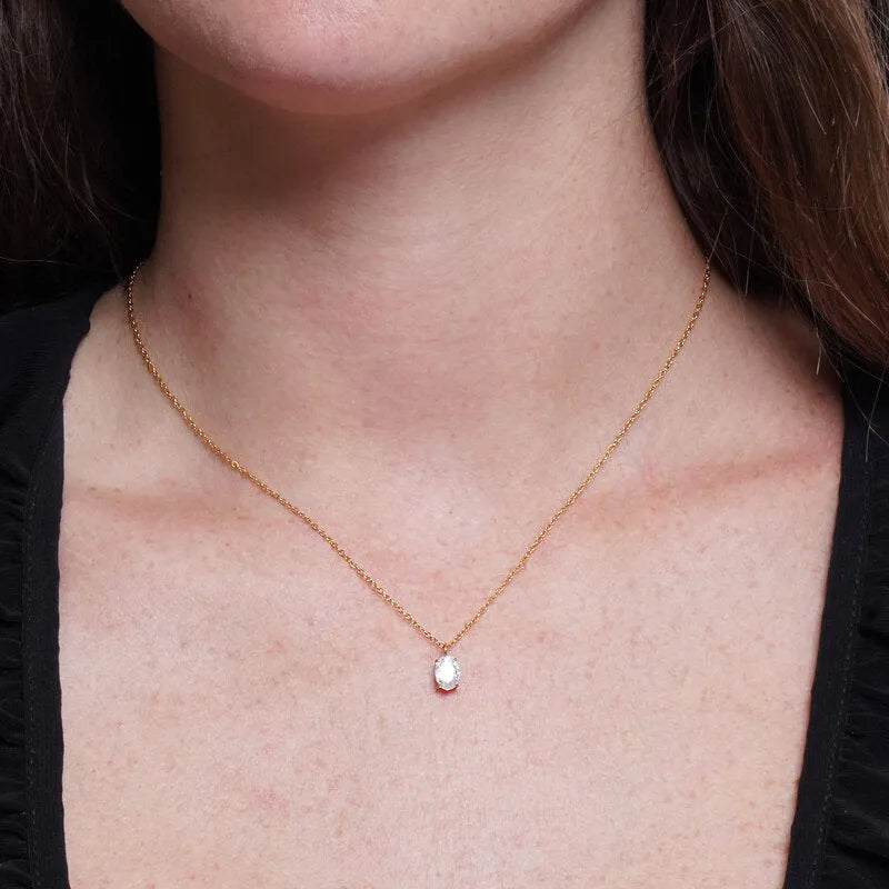 Collana in Acciaio cristallo ovale pendente