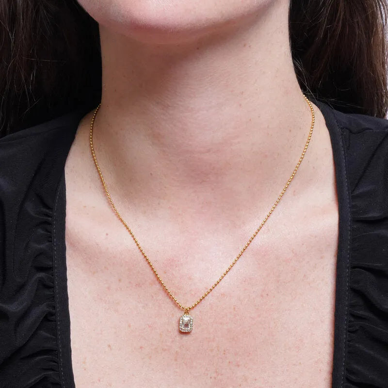 Collana in Acciaio cristallo rettangolare cornice di cristalli