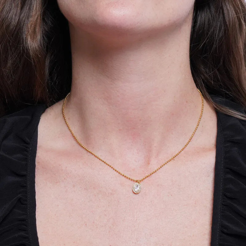 Collana in Acciaio maglia sfere cristallo ovale