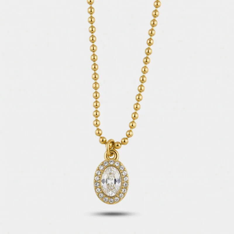 Collana in Acciaio maglia sfere cristallo ovale