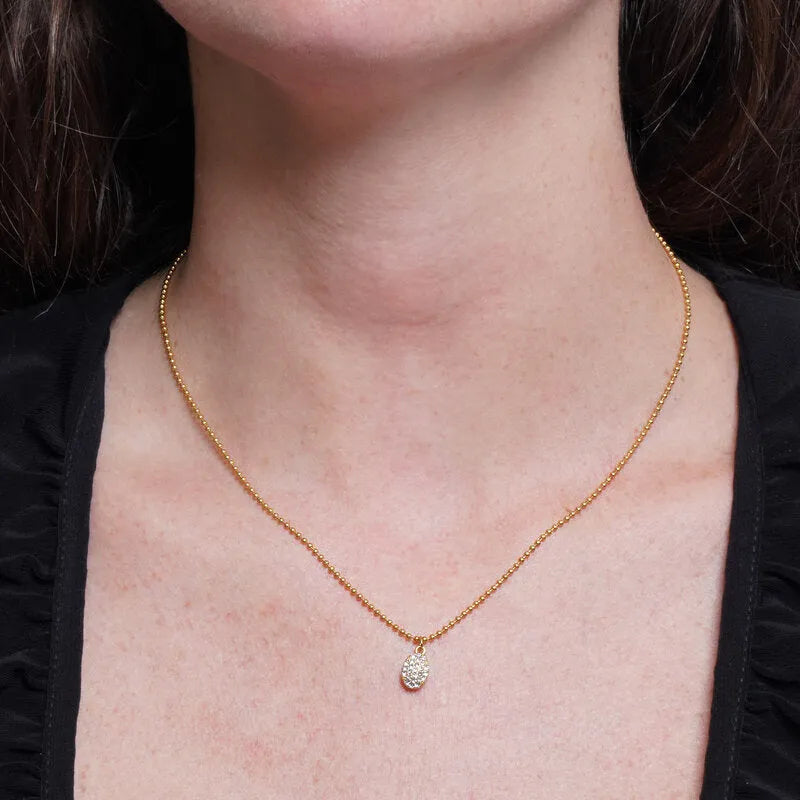 Collana in Acciaio ciondolo ovale tempestato di cristalli