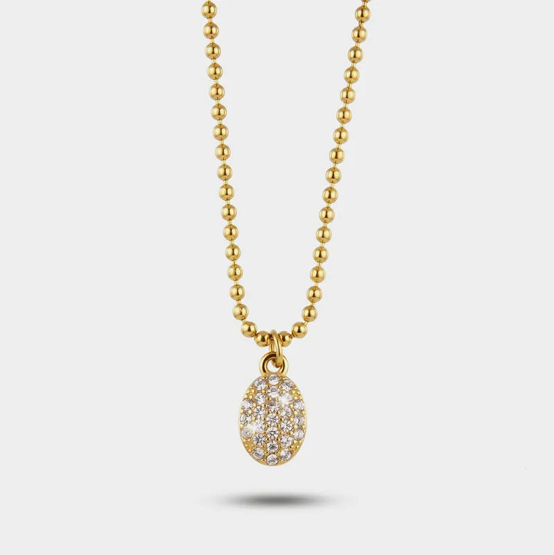 Collana in Acciaio ciondolo ovale tempestato di cristalli