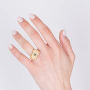 Anello in Acciaio con luna, occhio e fiore