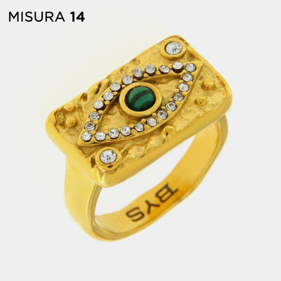 Steel ring with green eye