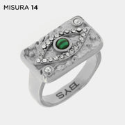 Anello in Acciaio con piastra impreziosito da occhio verde