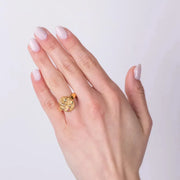 Anello in Acciaio con luna, occhio e fiore