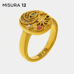 Anello in Acciaio con luna, occhio e fiore