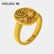 Anello in Acciaio con luna, occhio e fiore