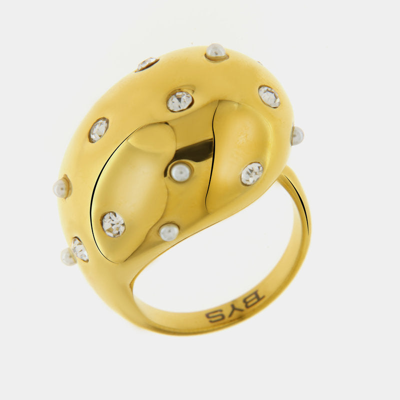 Drop Steel Ring with Stones