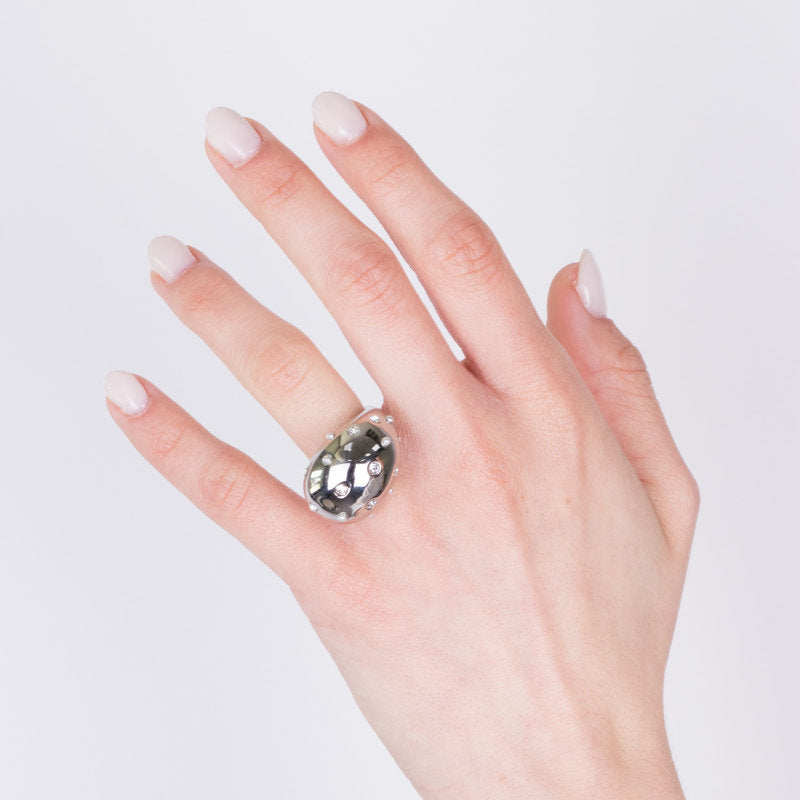 Drop Steel Ring with Stones