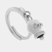 Anello in Acciaio con campanella  pendente  bianca con scritta Capri