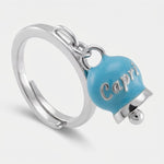 Anello in Acciaio con campanella pendente azzurra  con scritta Capri - BYSIMON gioielli
