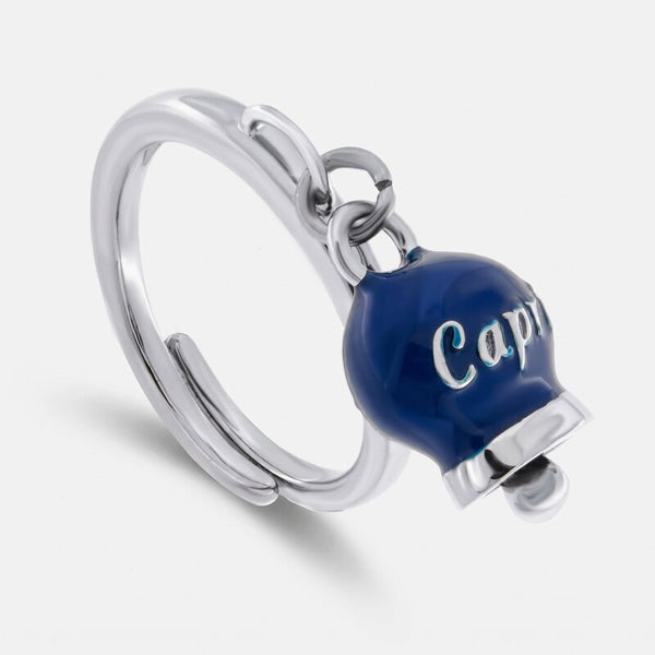 Anello in Acciaio con campanella pendente blu   con scritta Capri - BYSIMON gioielli