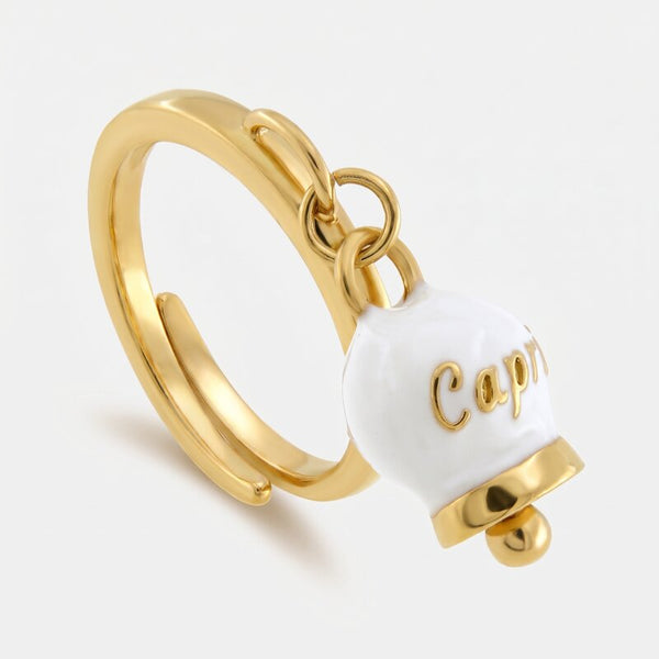 Anello in Acciaio con campanella  pendente  bianca e oro con scritta Capri - BYSIMON gioielli