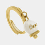 Anello in Acciaio con campanella  pendente  bianca e oro con scritta Capri - BYSIMON gioielli
