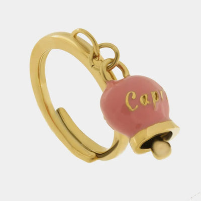 Anello in Acciaio con campanella  pendente  rosa con scritta Capri - BYSIMON gioielli