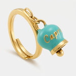 Anello in Acciaio con campanella  pendente  verde con scritta Capri - BYSIMON gioielli