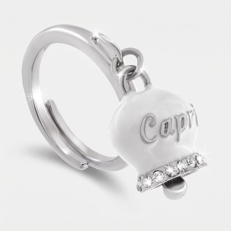 Anello in Acciaio con campanella bianca con scritta Capri | gioielli in acciaio | BYSIMON