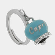 Anello in Acciaio con campanella  azzurra con scritta Capri