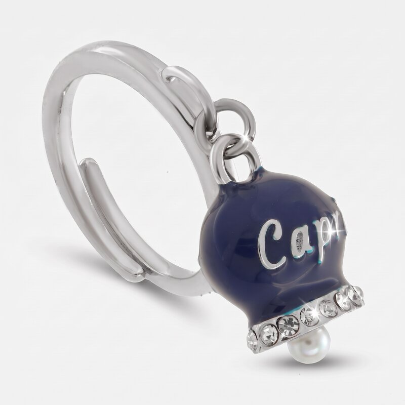 Anello in Acciaio con campanella blu con scritta Capri - BYSIMON gioielli