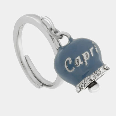 Anello in Acciaio con campanella blu cobalto  con scritta Capri - BYSIMON gioielli