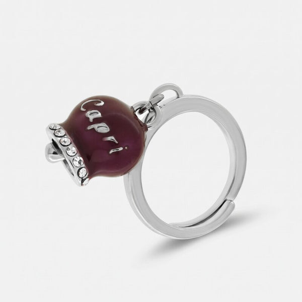 Anello in Acciaio con campanella  borgogna   con scritta Capri - BYSIMON gioielli