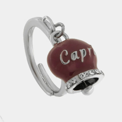 Anello in Acciaio con campanella  borgogna   con scritta Capri - BYSIMON gioielli