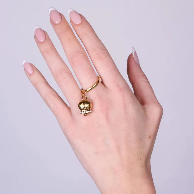 Anello in Acciaio con campanella placcata oro   con scritta Capri - BYSIMON gioielli