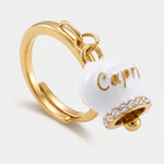 Anello in Acciaio con campanella bianca e oro con scritta Capri | gioielli in acciaio | BYSIMON