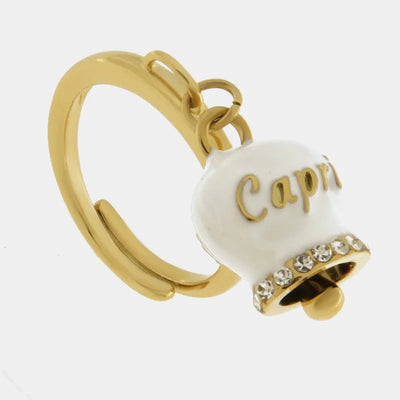 Anello in Acciaio Inossidabile con campanella bianca e oro con scritta Capri | gioielli in acciaio inossidabile | BYSIMON