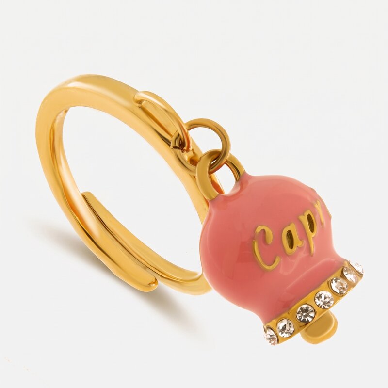 Anello in Acciaio con campanella rosa con scritta Capri - BYSIMON gioielli
