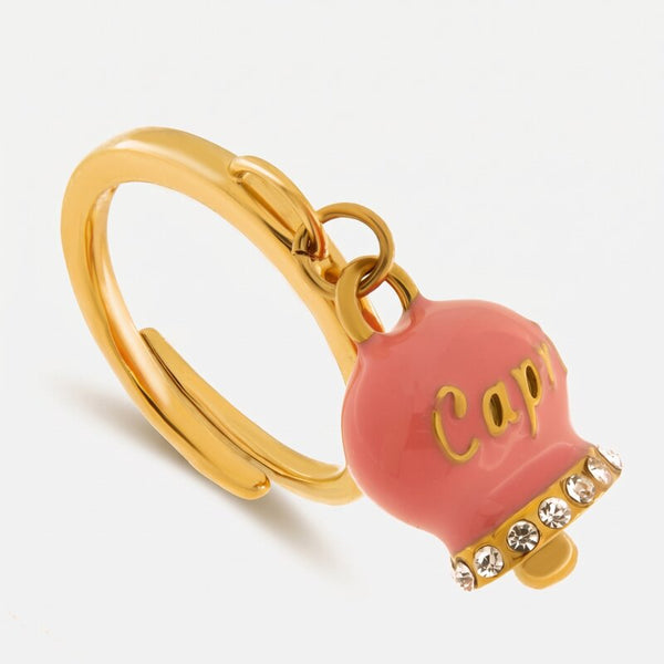 Anello in Acciaio con campanella rosa con scritta Capri - BYSIMON gioielli