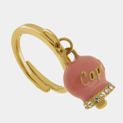Anello in Acciaio con campanella rosa con scritta Capri - BYSIMON gioielli