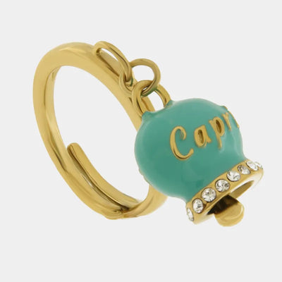 Anello in Acciaio con campanella verde con scritta Capri - BYSIMON gioielli