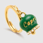 Anello in Acciaio con campanella verde scura   con scritta Capri - BYSIMON gioielli