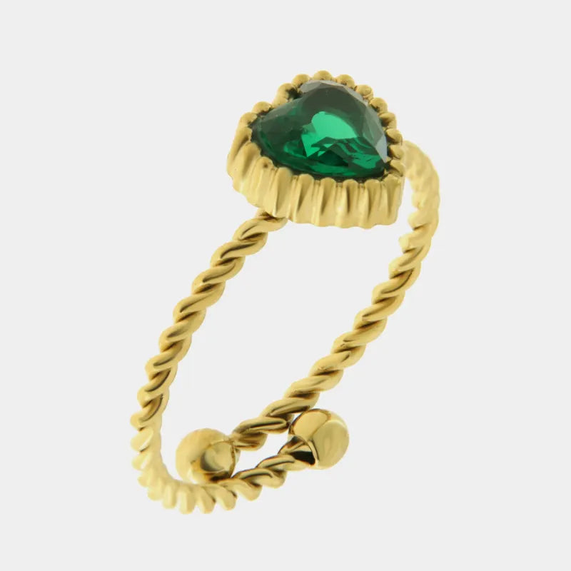 Anello in Acciaio con cuore verde