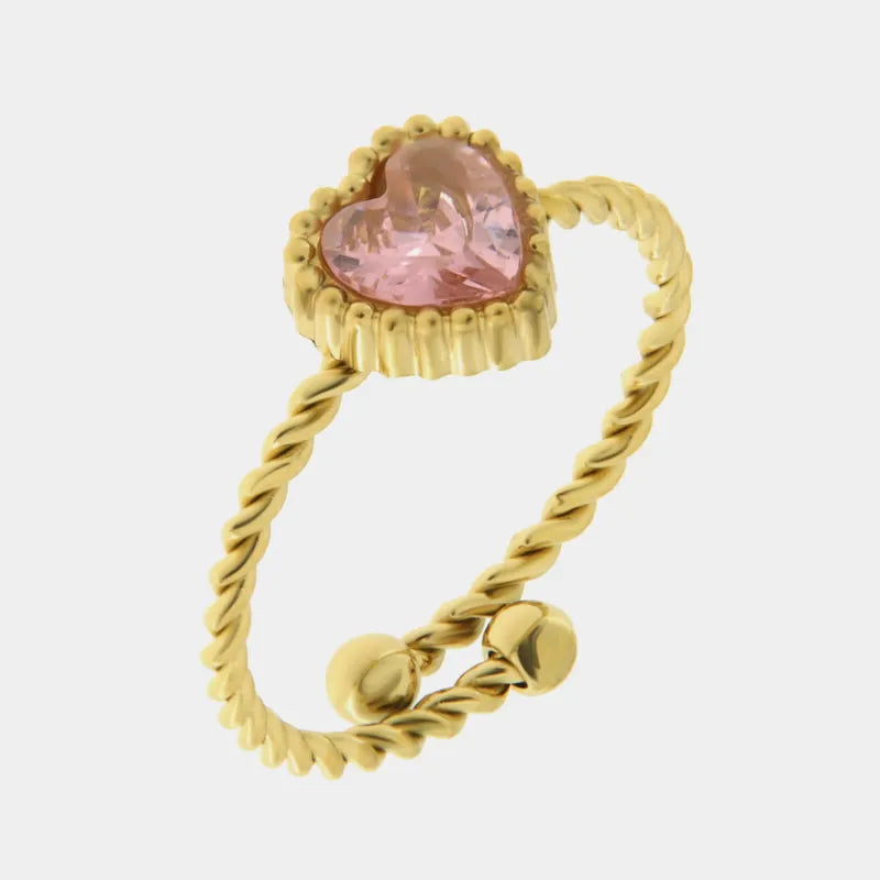 Anello in Acciaio con cuore rosa