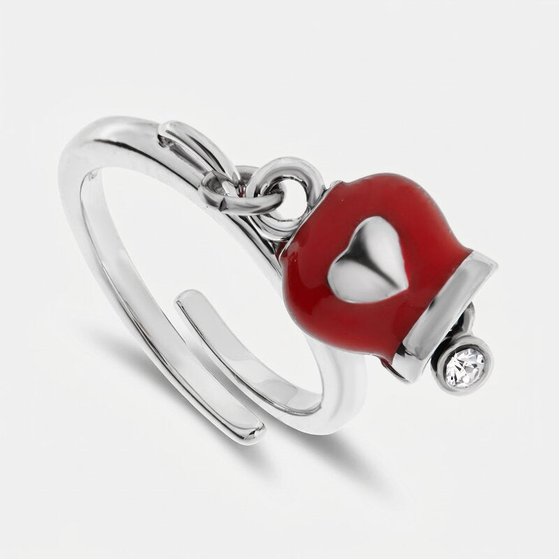 Anello in Acciaio con campanella portafortuna rossa con cuore - BYSIMON gioielli