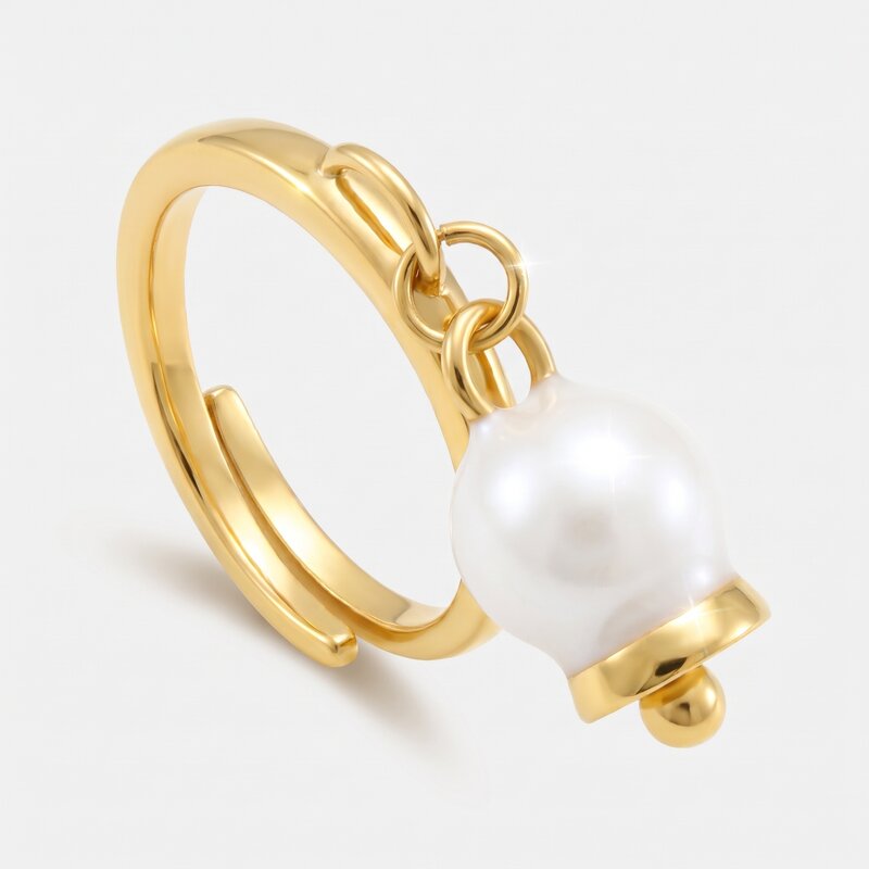 Anello in Acciaio con campanella portafortuna bianca e oro - BYSIMON gioielli