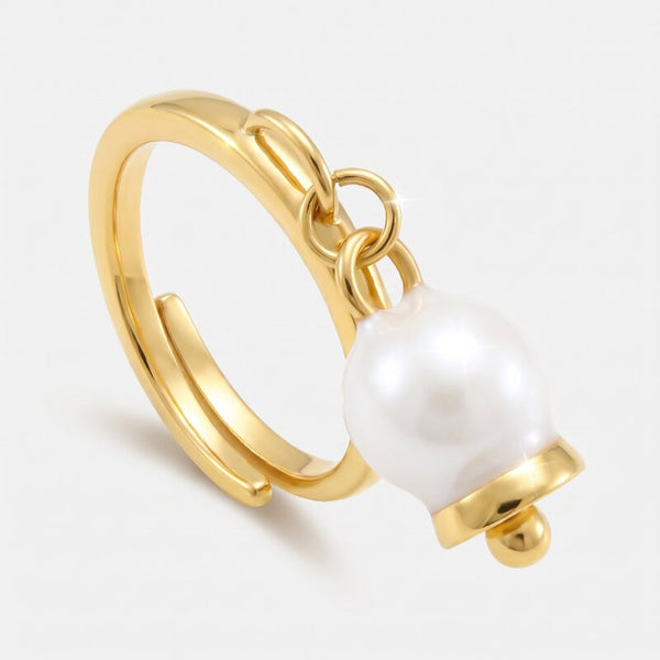 Anello in Acciaio con campanella portafortuna bianca e oro - BYSIMON gioielli