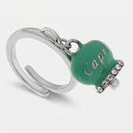 Anello in Acciaio campanella verde acqua con scritta Capri e zirconi - BYSIMON gioielli