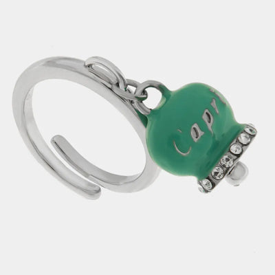 Anello in Acciaio campanella verde acqua con scritta Capri e zirconi - BYSIMON gioielli