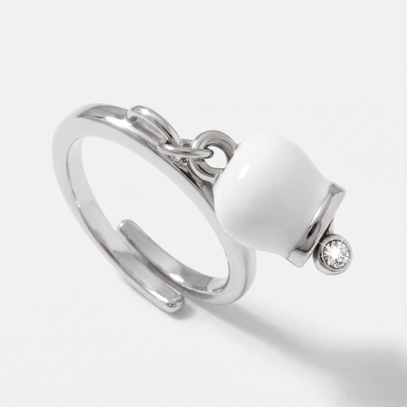 Anello in Acciaio con campanella portafortuna bianca e punto luce - BYSIMON gioielli