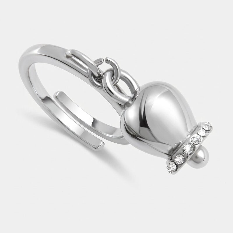 Anello in Acciaio con campanella portafortuna impreziosita da cristalli - BYSIMON gioielli