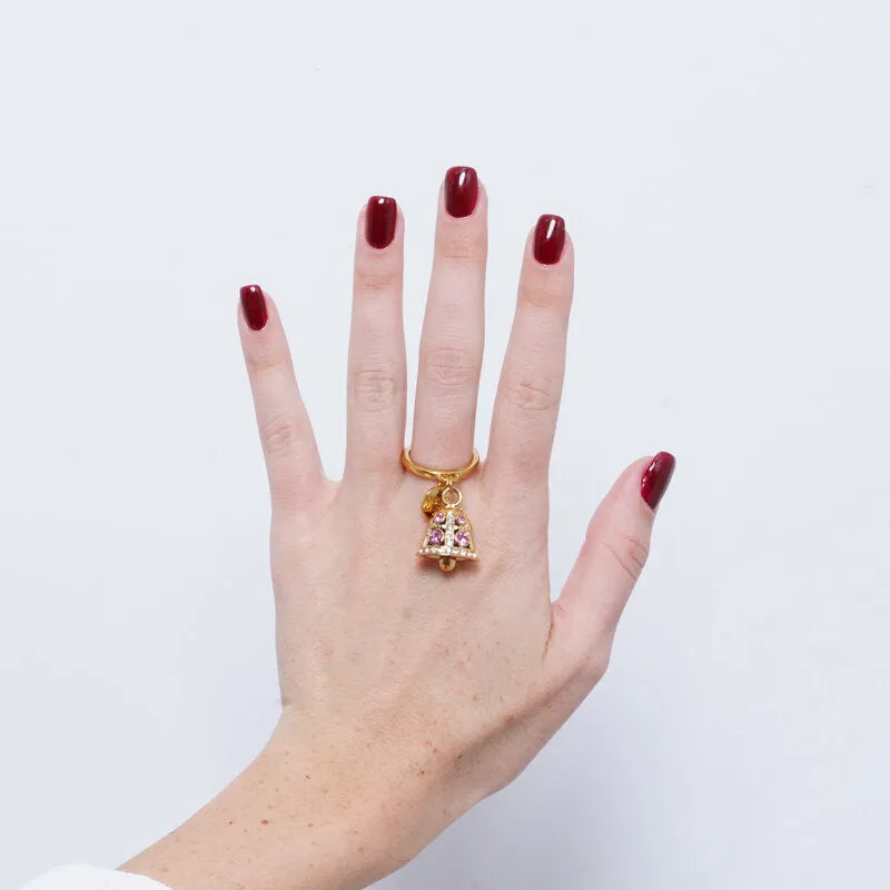 Anello in Acciaio campanella Capri con pois rosa - BYSIMON gioielli
