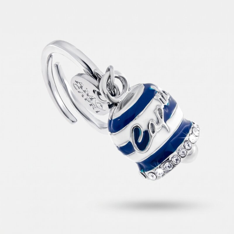 Anello in Acciaio Inossidabile campanella Capri con strisce blu | gioielli in acciaio inossidabile | BYSIMON